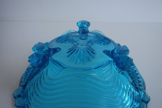 Image 1 of Raro cuenco de cristal Art Decó Josef Inwald con patas de pez, precioso azul intenso, años 30