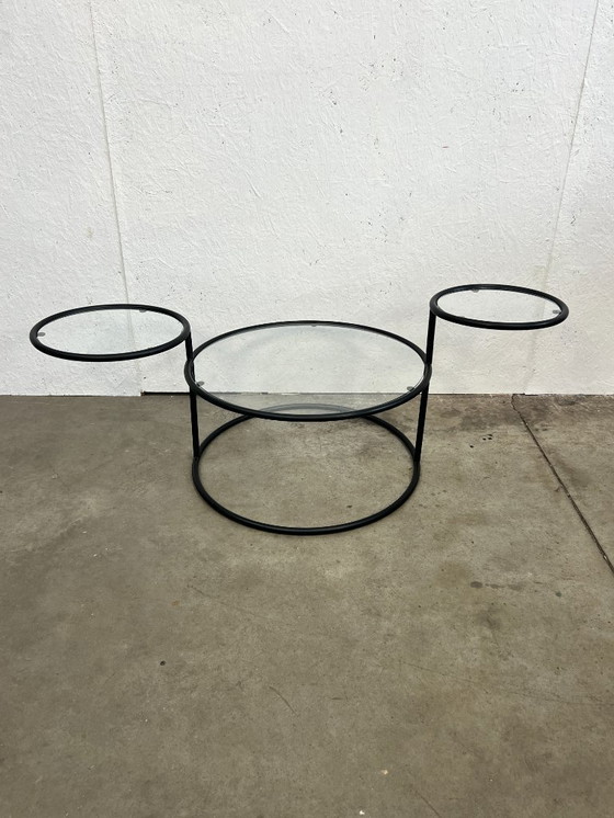 Image 1 of Tavolino da caffè vintage/tavolino girevole, struttura in metallo con ripiani in vetro, Paesi Bassi anni '70