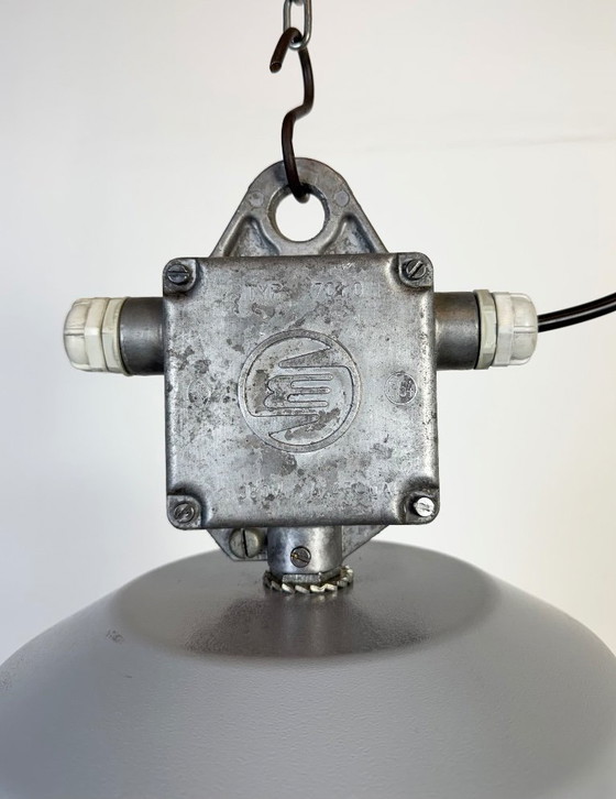 Image 1 of Große weiße Emaille-Industrielampe mit Klarglasabdeckung von Elektrosvit