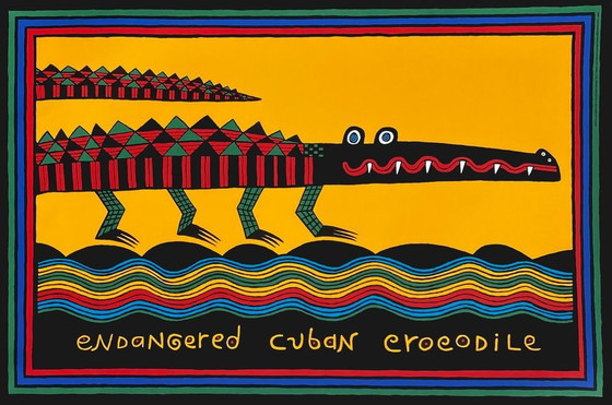 Image 1 of Serigrafia di Judy Kensley McKie raffigurante un coccodrillo cubano in via di estinzione, 1990.