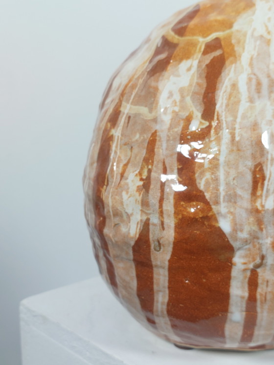 Image 1 of Vase vintage en céramique à glaçure coulée, œuvre d'artiste