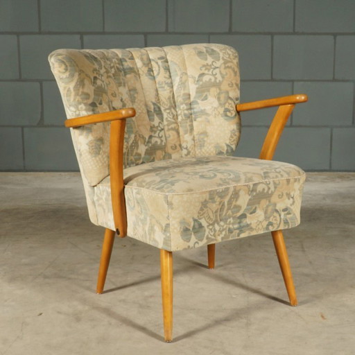 Poltrona da cocktail vintage – velluto – braccioli in legno – anni '60