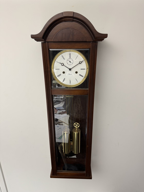 Image 1 of Classic Nostalgic Warmink String Regulator Pendulum Wall Clock in Walnut with Three-Sided Glass