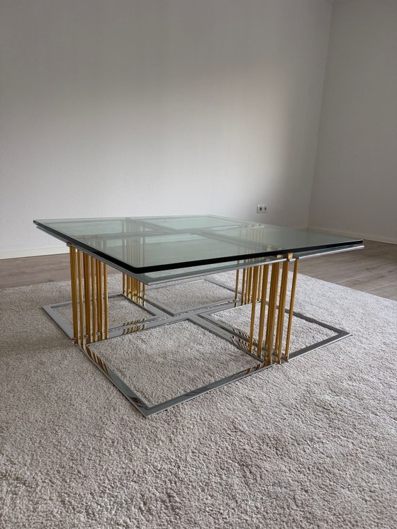 Maison Charles Coffee Table Set 5-piece 70s Chrome Brass – Glass (photo 2 of 6)