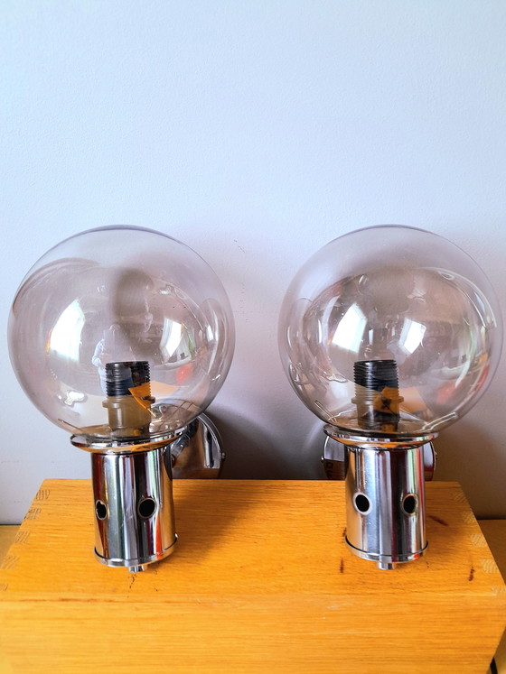 Image 1 of Par de apliques de pared cromados, década de 1970.