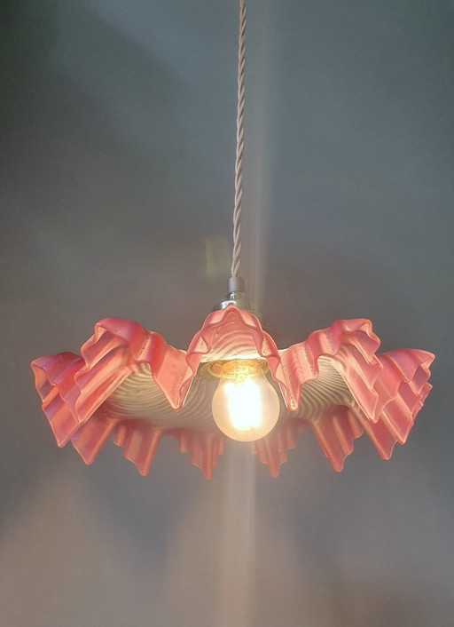 vintage french frosted glass pendant lamp in Clichy style.