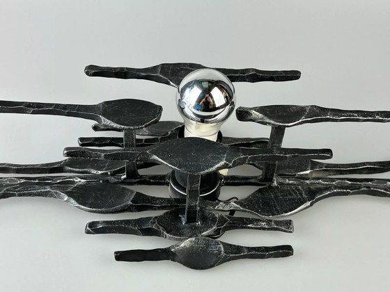 Image 1 of 60s 70s Brutalistische Wandlamp Wandlamp Ijzer & Glas Design Wandlamp