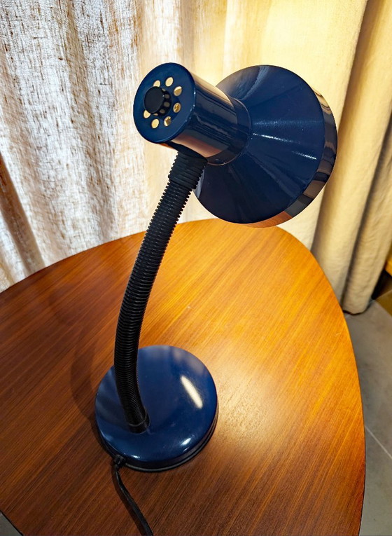 Donkerblauwe Tafellamp met zwanenhals, Veneta Lumi, Tafellampen, Metaal, Kunststof, Vintage (foto 3 van 9)