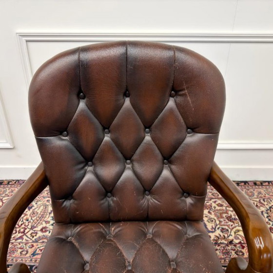 Brown English Chesterfield Office Chair #2 – Leather, Wood (photo 5 of 8)