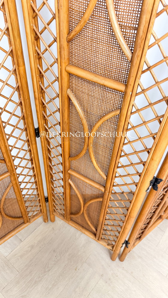 Vintage Rattan Room Screen Room Divider – Bamboo, Wicker (photo 4 of 6)