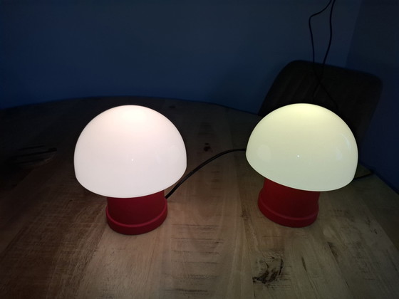 Set di 2 Lampade da tavolo Hema classiche degli anni '70, Plastica, Rosso (foto 4 di 5)