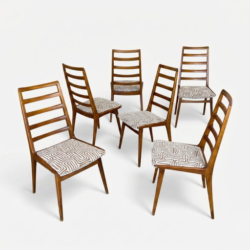 6 chaises en noyer – années 1970 – vintage – retapissées