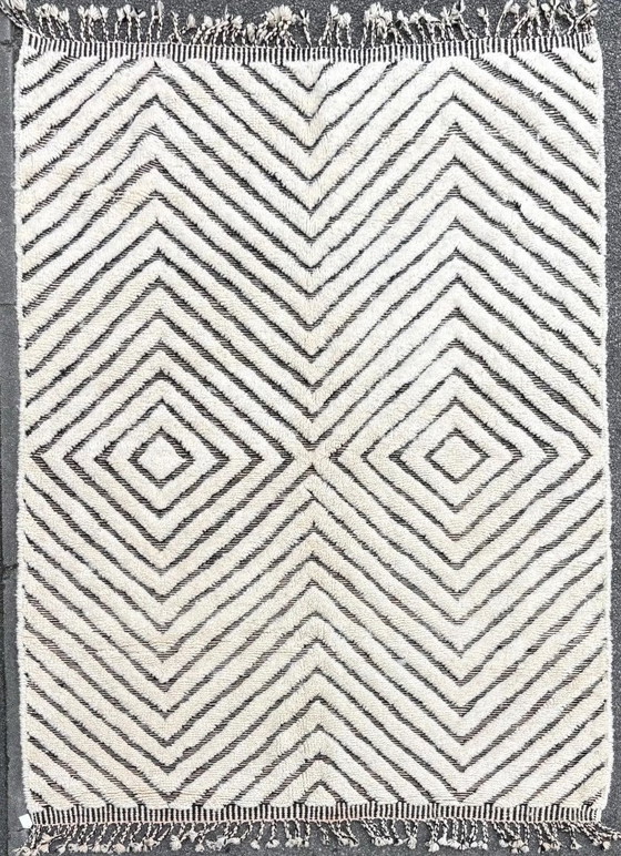 Image 1 of Berber Moroccan Beni Ourain Wool Rug 210x300 cm - Berber Moroccan Rug - Handmade Boho Floor - Moroccan Interior Living Rug