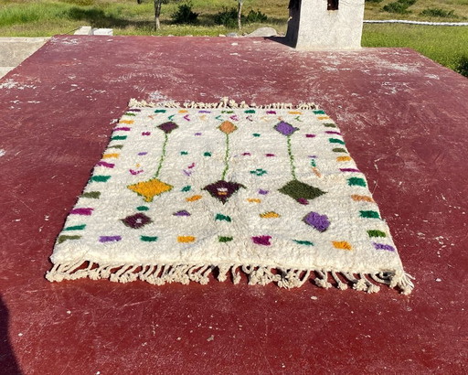 Vintage Azilal Moroccan Rug 200x127 cm – Handmade Berber Wool Rug – Colorful Tribal Pattern – Boho Wall Art / Area Rug