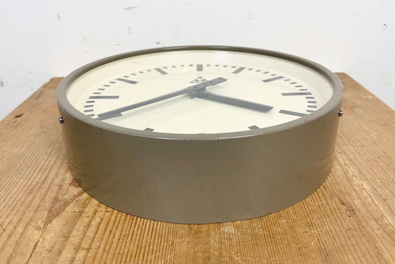 Image 1 of Grey Industrial Factory Wall Clock from Pragotron, 1960s