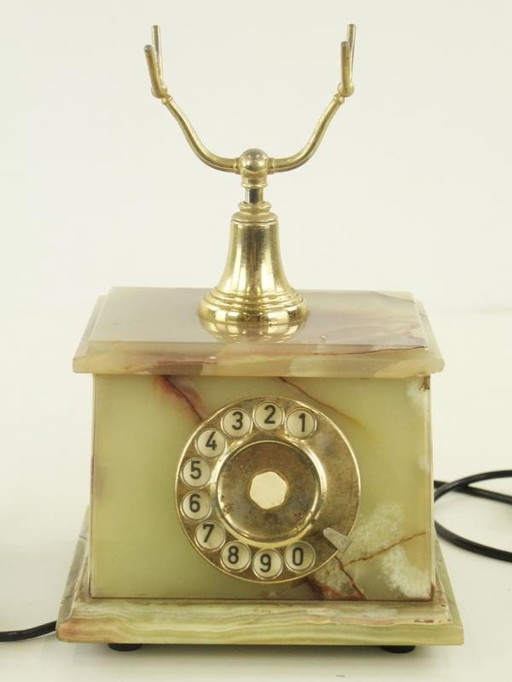 Dekoratives Vintage-Telefon aus Onyx und Messing – im Hollywood-Regency-Stil