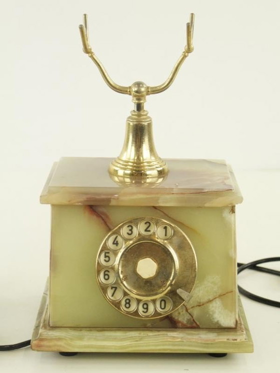 Image 1 of Vintage decoratieve telefoon in onyx en messing – Hollywood Regency stijl