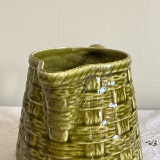 Ceramic Pitcher Digoin Sarreguemines Green Braided Basket Round Model