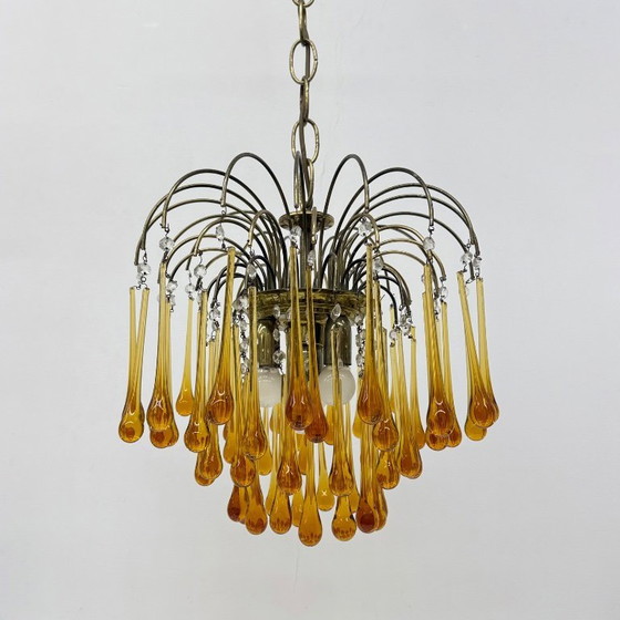 Image 1 of Mid Century Design Murano-Bernsteinglas-Tropfenleuchter, 1970er Jahre
