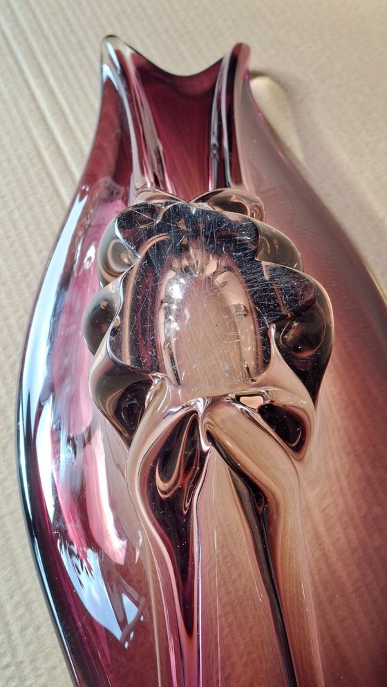 Image 1 of XXL Vintage Murano Stijl Glazen Schaal | Paars & Helder | 52 cm