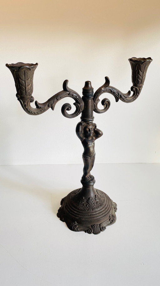 CANDELABRO Candeliere Piccolo Angelo Stile Art Nouveau