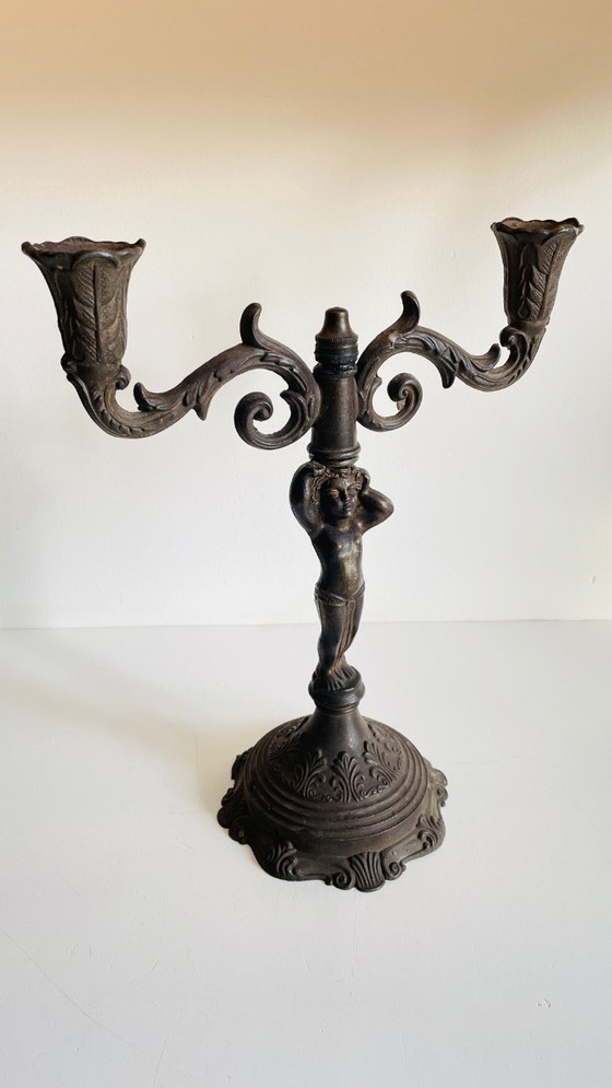 Image 1 of CANDELABRO Candeliere Piccolo Angelo Stile Art Nouveau