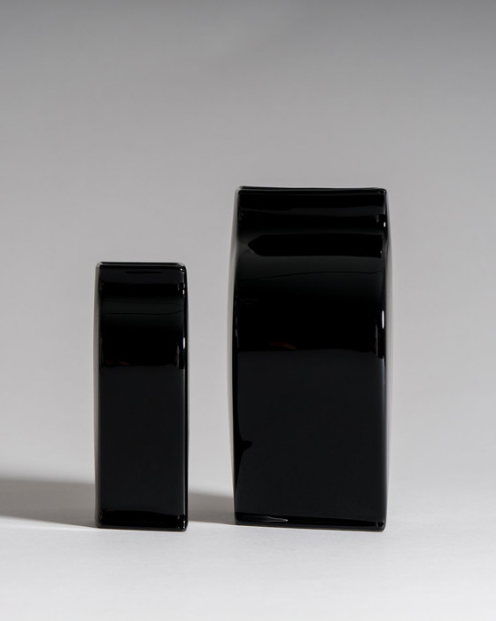 Image 1 of Tadao Amano for Rosenthal Studio-Line “Sakura” Vase Pair in Porcelaine Noire — Matte & Glossy Black, 1980s Germany / Japan