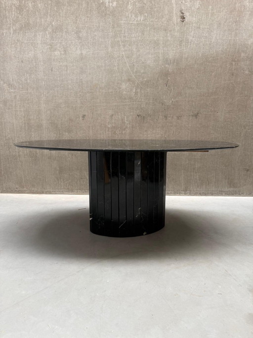 Vintage Nero Marquina Ovale Marmeren Eettafel