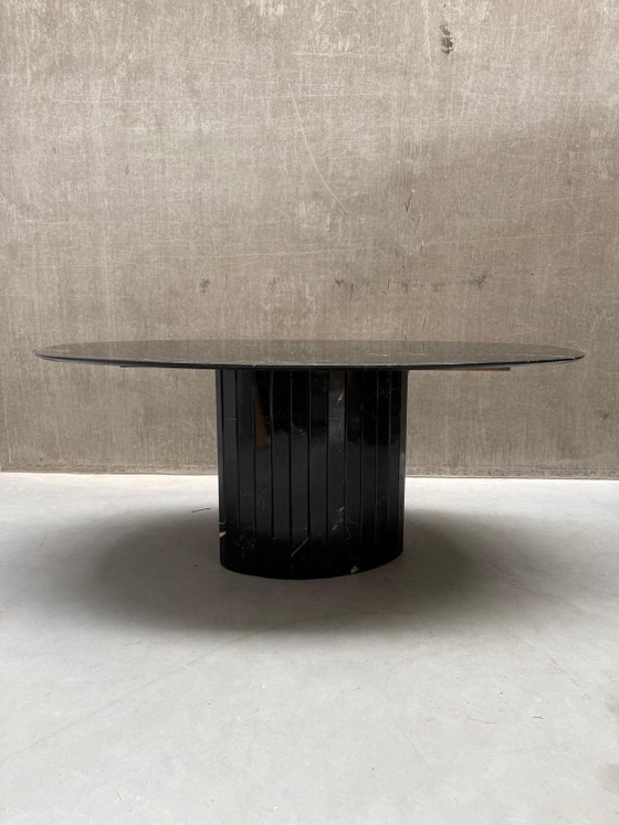 Image 1 of Vintage Nero Marquina Ovale Marmeren Eettafel