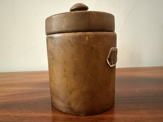 Image 1 of Ceramic tobacco jar with leather upholstery – circa 1940s–1950s