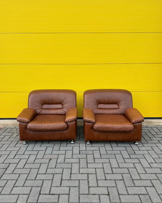 Vintage brown leather Danish lace Armchairs 70s (photo 20 of 21)
