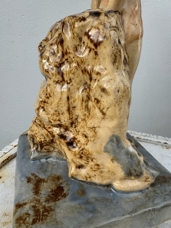 Art Deco keramische badster beeld (1930/40), Beeldhouwkunst, Keramiek, Beige (foto 13 van 15)