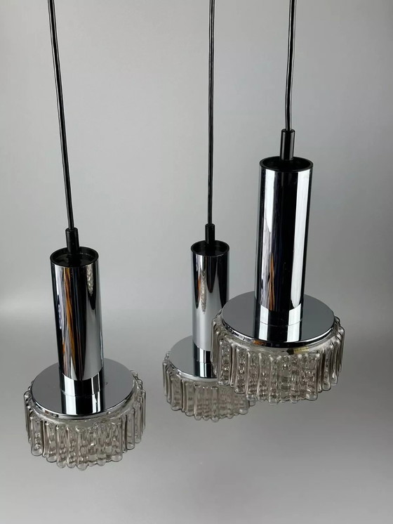 Image 1 of Lampada a cascata a 3 fiamme anni '60-'70 di Staff Leuchten Germania in vetro cromato