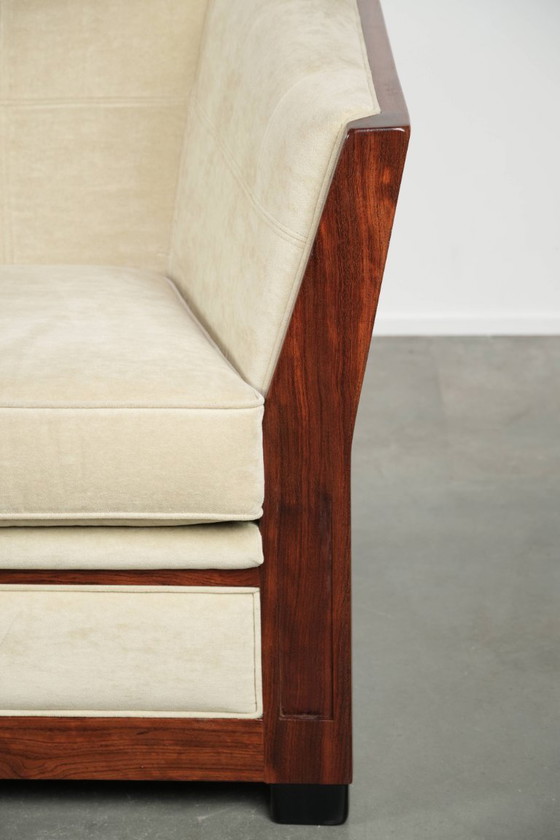 Image 1 of In goede staat verkerende Schuitema Art Deco design bank met prachtig houtwerk uit de Decoforma serie