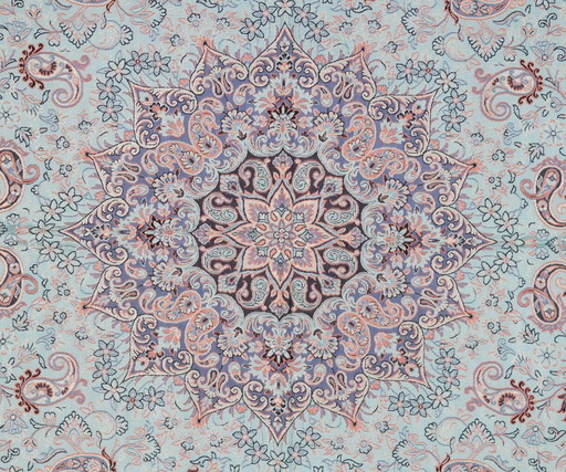 Tovaglia orientale fatta a mano, finemente lavorata con fili di seta, 100 x 100 cm