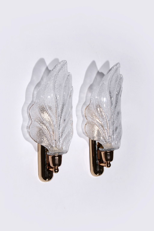 Vintage Muranoglas Wandlampe Blattform Satz von 2 - Italien 1970er