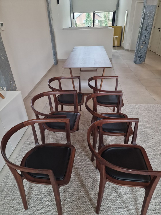 Image 1 of Walnut Chairs With Leather Seat, 6X