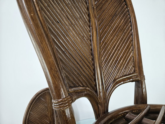 Image 1 of Set with Table and Four Chairs in Wicker and Bamboo by Vivai Del Sud, 1970