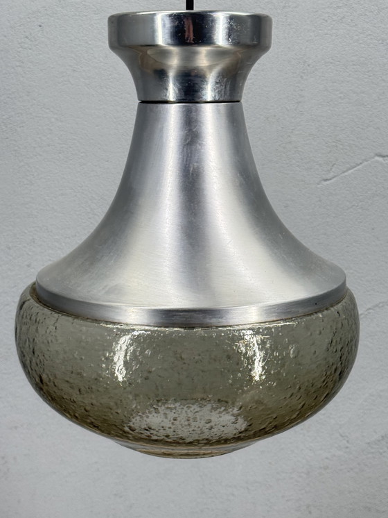 Image 1 of 1970s pendant lamp with aluminum and bubble glass