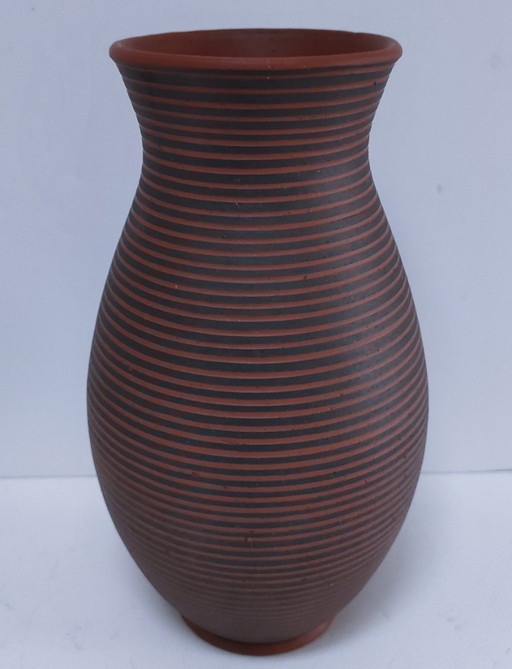 Two-tone clay vase, signed, 1960s