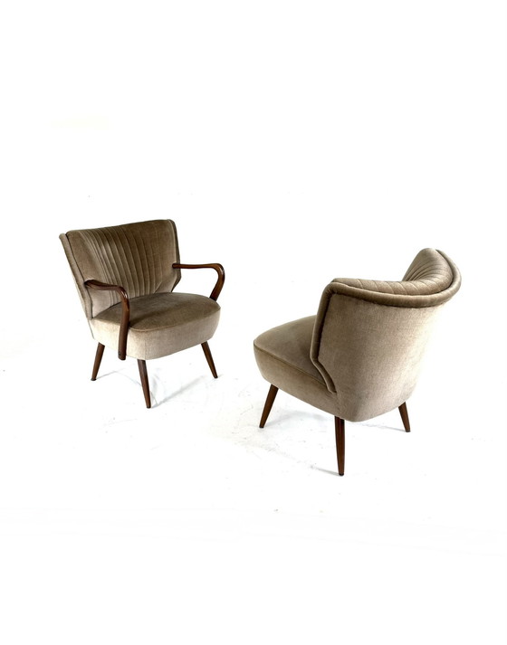 Image 1 of 2x vintage velvet cocktail fauteuils ‘60