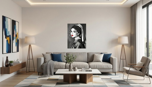 Vermeer 2026 "La Jeune Fille à La Perle" - Style Pop Art - Peinture Giclée Sur Toile Acrylique - (60x80 Cm) wanddecoratie