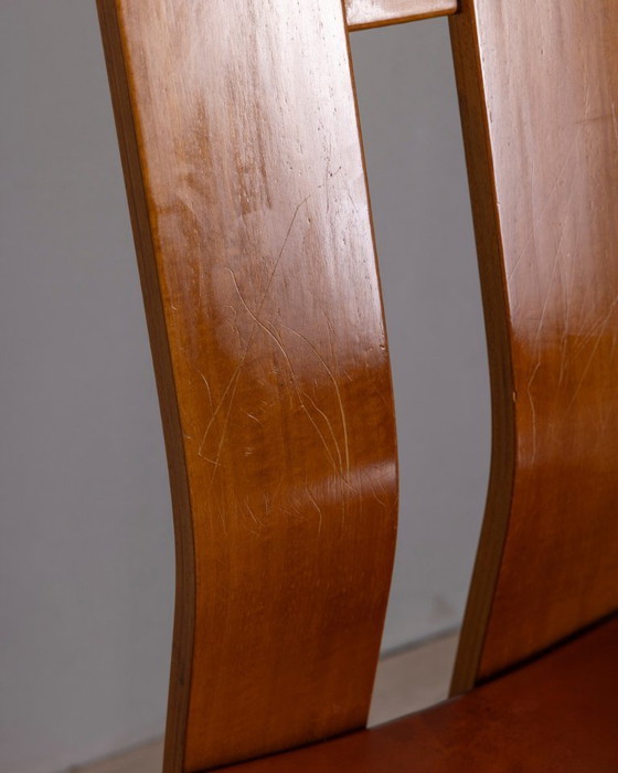 Image 1 of Ensemble de 4 chaises vintage des années 1950 en bois et cuir, design italien