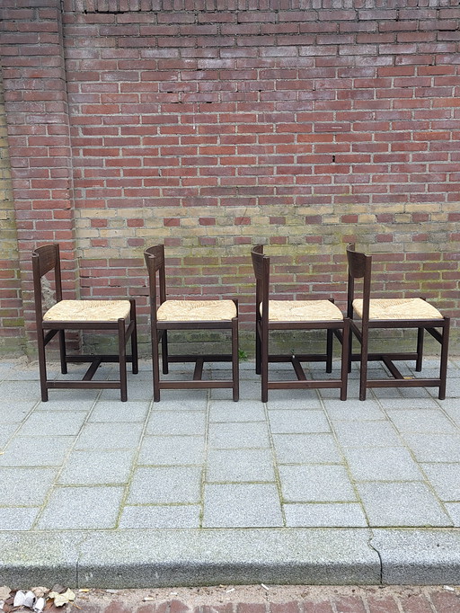 Retro vintage chairs with wicker 70s Pastoe