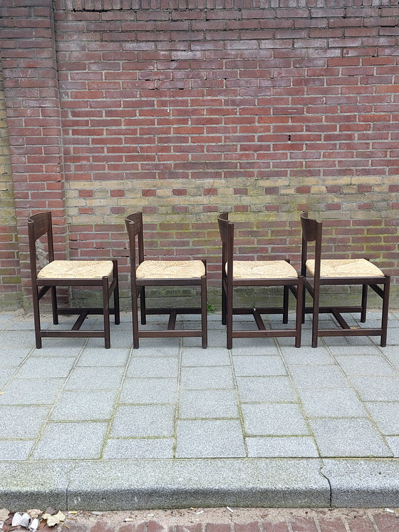 Image 1 of Retro vintage chairs with wicker 70s Pastoe