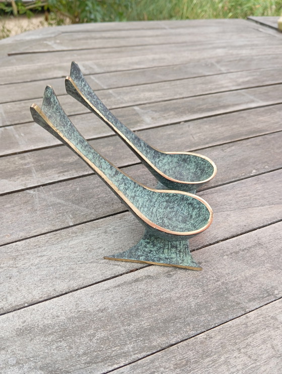 Image 1 of Portapipe doppio in bronzo di metà secolo Hirondelle