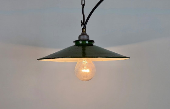 Image 1 of Industriële groene emaille lamp, jaren 1950