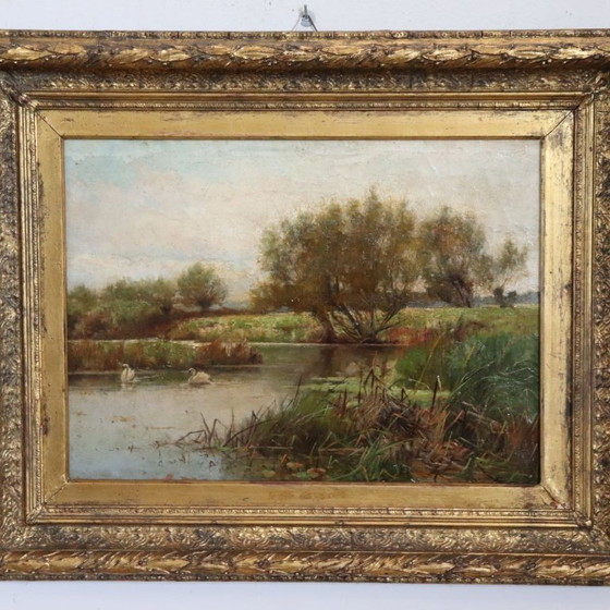 Image 1 of Landscape with Swans, Oil Painting on Canvas, English School, 19th Century