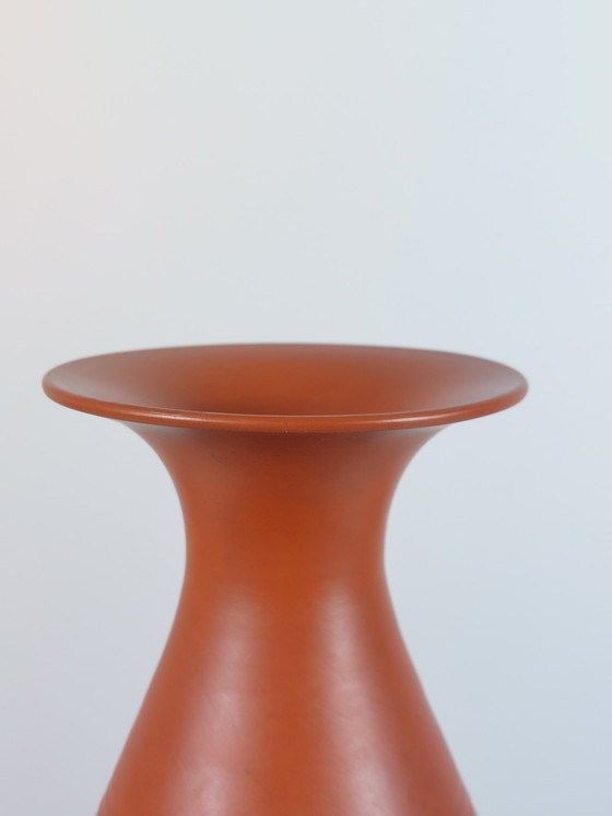 Image 1 of Vaso in terracotta vintage di metà secolo con decorazione a coste Jawa, fatto a mano