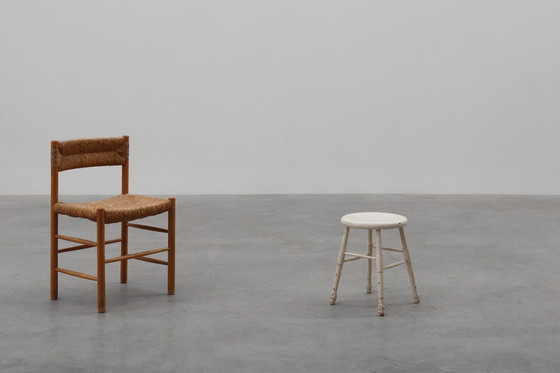 Image 1 of Sgabello basso rustico da fattoria in legno bianco, Francia ca. 1920